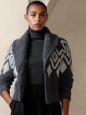NWT Banana Republic Alsh Fair Isle Cardigan | Size XL | Charcoal Gray
